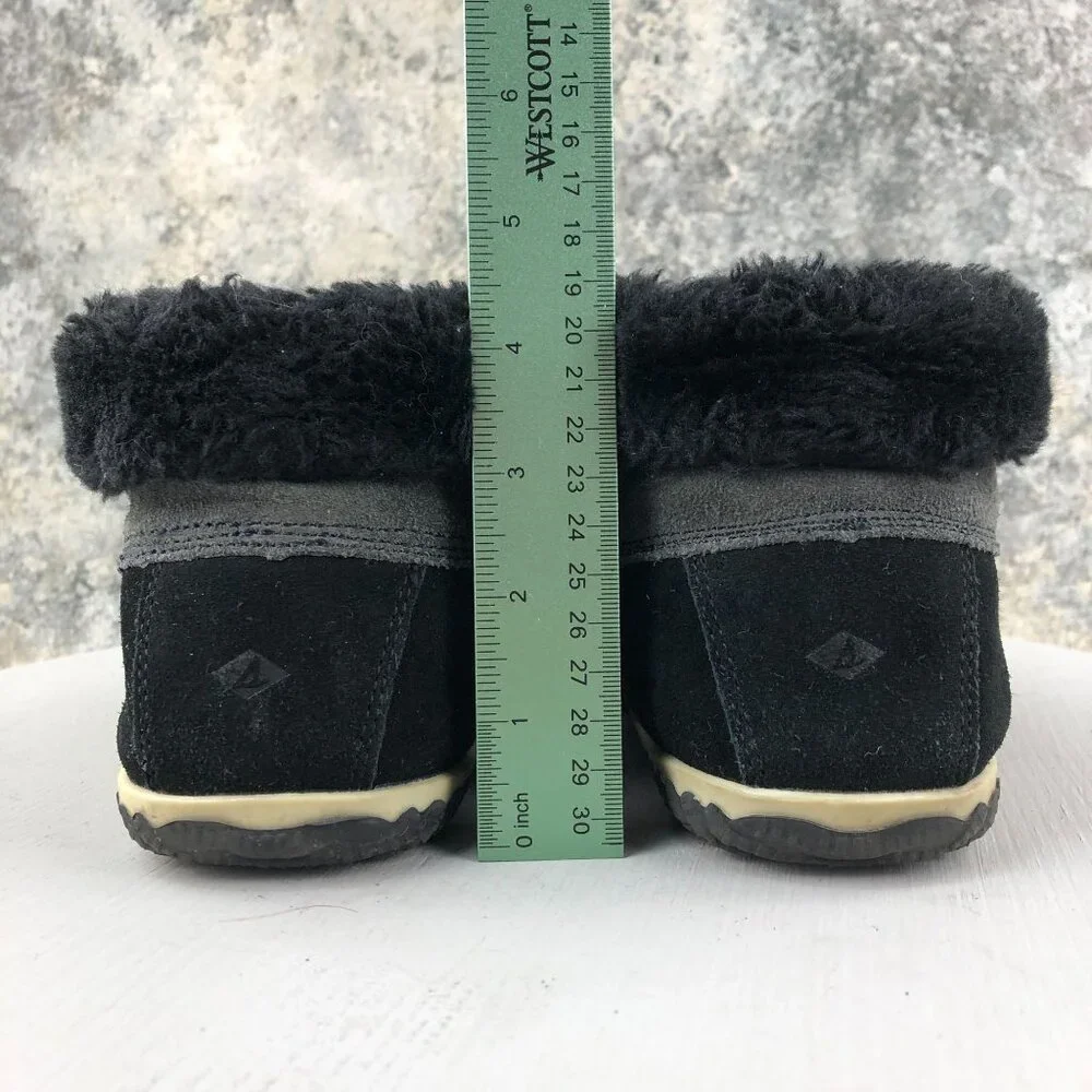 Sperry Women's Size 9M Top Sider Elayna Black Leather Faux Fur Duck Boot Booties